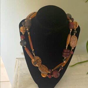 Natural elements handcrafted Brown Beaded Necklace can be worn doubled